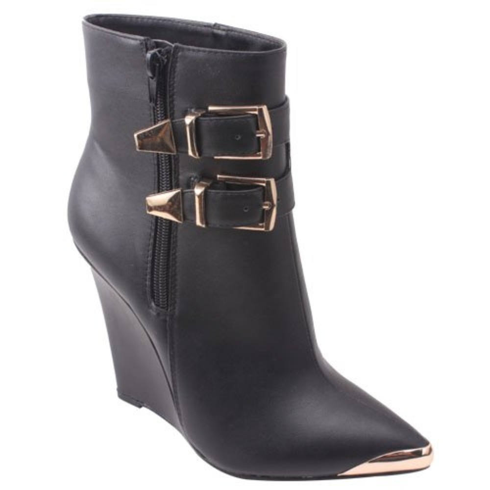 Wild Rose Black Wedge Ankle Boot